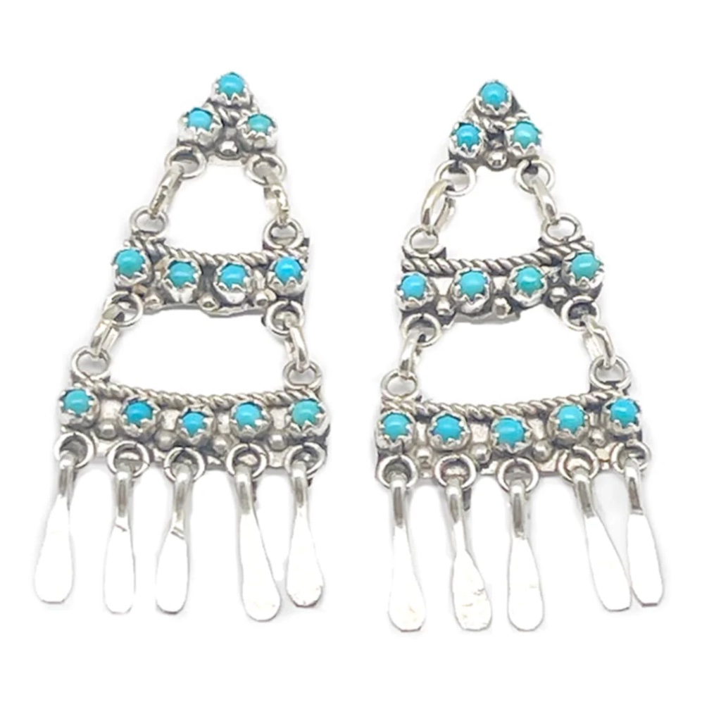 Zuni Turquoise Dangle Earrings Sterling Silver Milburn Dishta Native American